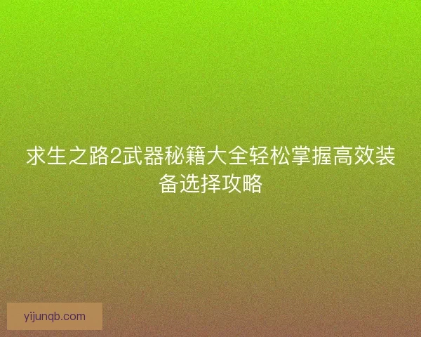 求生之路2武器秘籍大全轻松掌握高效装备选择攻略